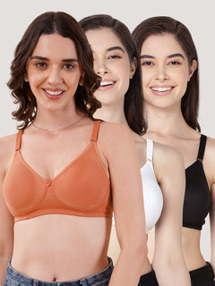 Evlyn Double Layered Cups Regular Bra | Pack of 3 | D.PEACH WHITE  BLACK