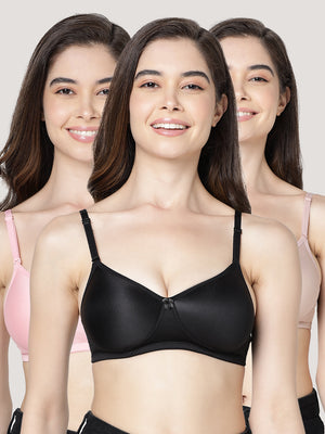 Maria Light Padded Fuller Cups Everyday Bra | Pack of 3-D.PINK BLACK FAWN