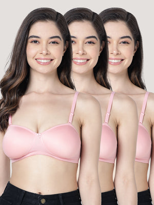 Leslie Light Padded Seamless Balconette Bra | Pack of 3-D.PINK D.PINK D.PINK