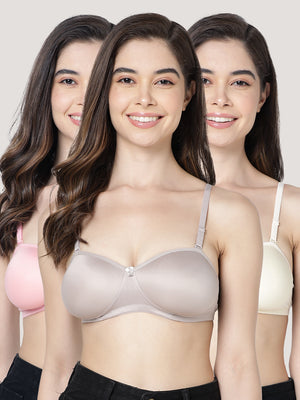 Leslie Light Padded Seamless Balconette Bra | Pack of 3-D.PINK L.GREY SKIN