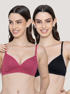 K LINGERIE Orchid Plunge Neck Soft Padded Detachable Straps Low Back Bra for Women & Girls-D.RUST BLACK