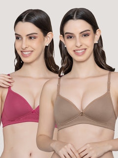 K LINGERIE Orchid Plunge Neck Soft Padded Detachable Straps Low Back Bra for Women & Girls- D.RUST DARK NUDE