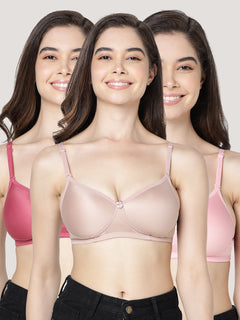 Maria Light Padded Fuller Cups Everyday Bra | Pack of 3-D.RUST FAWN D.PINK