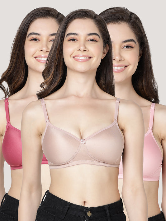 Maria Light Padded Fuller Cups Everyday Bra | Pack of 3-D.RUST FAWN D.PINK