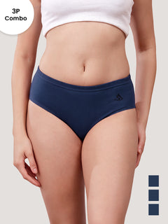 Eve 100% Cotton Mid-Waist Hipster Panties for Women | Pack of 3-DARK BLUE DARK BLUE DARK BLUE