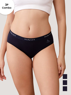 Jazzie Women Hipster Panties | Mid-Rise | 100% Cotton | Pack of 3-DARK BLUE DARK BLUE DARK BLUE