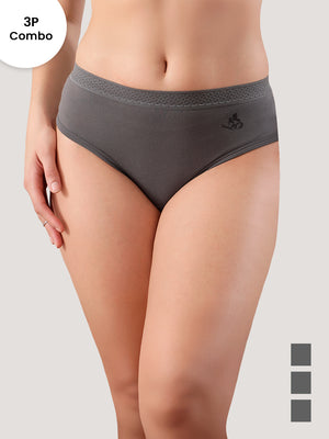 Oshiya Micro Modal Mid Rise Hipster Panty with Full Back Coverage Pack of 3 | DARK GREY DARK GREY DARK GREY