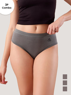 Oshiya Micro Modal Mid Rise Hipster Panty with Full Back Coverage Pack of 3 | DARK GREY DARK GREY DARK GREY