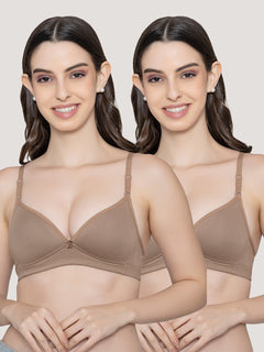 K LINGERIE Orchid Plunge Neck Soft Padded Detachable Straps Low Back Bra for Women & Girls- DARK NUDE DARK NUDE