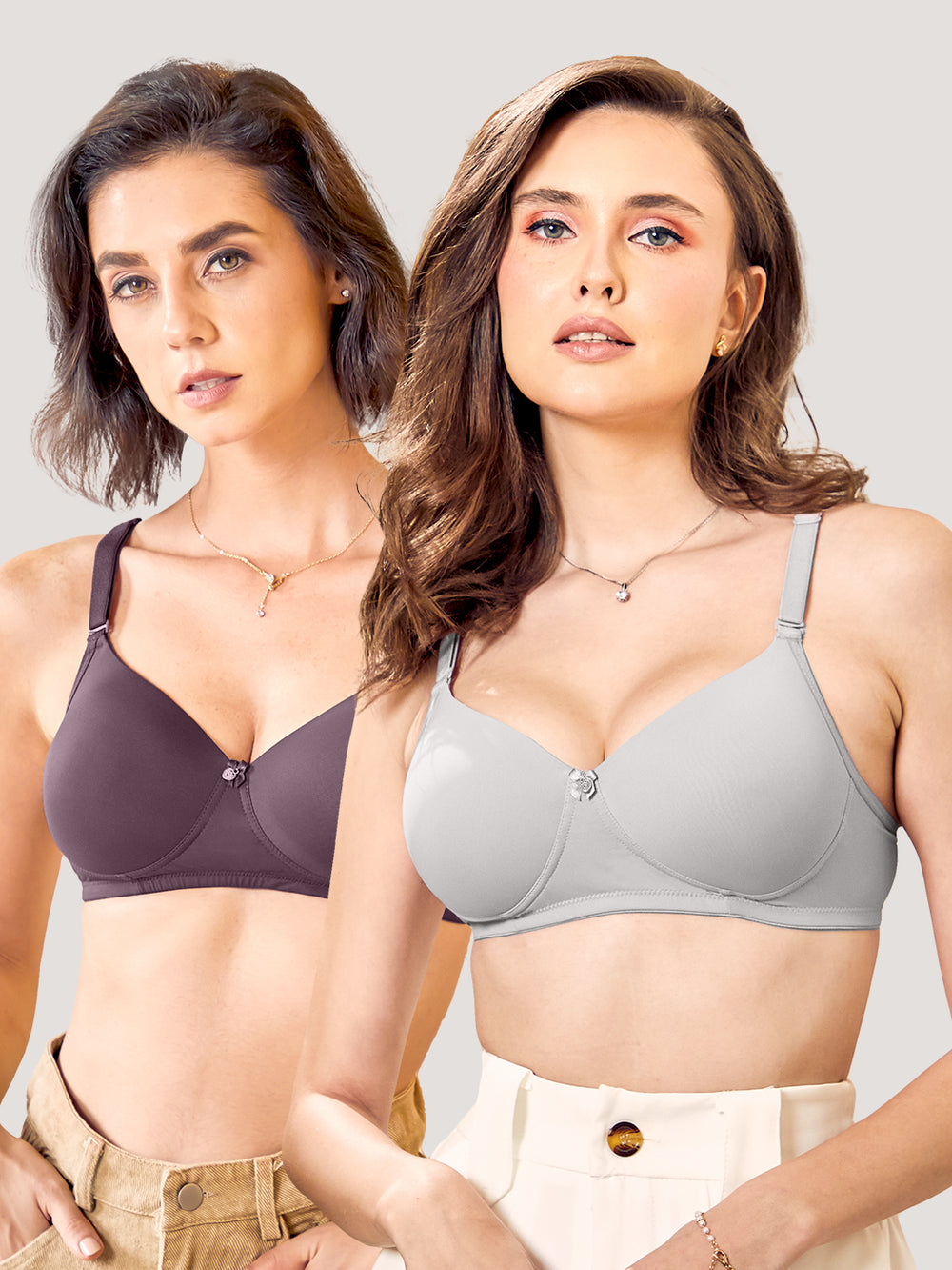 Sheley Women's Wirefree Soft Padded Cups Detachable Straps Bra-DARK VIOLET L.GREY