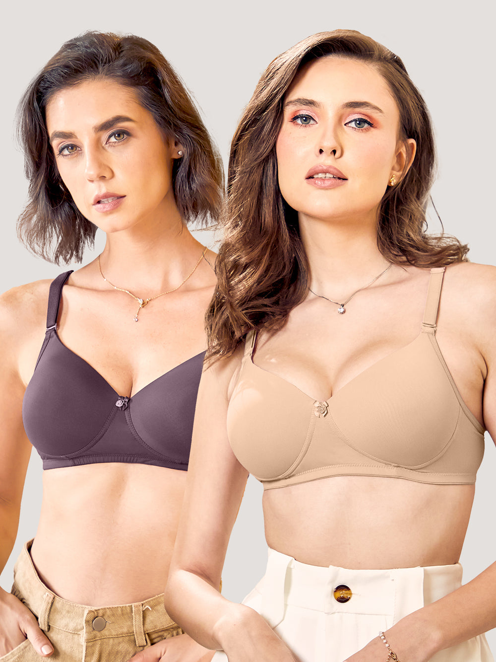 Sheley Women's Wirefree Soft Padded Cups Detachable Straps Bra- DARK VIOLET L.NUDE