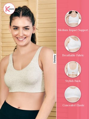 Daisey Medium Impact Sports Bra for Light Workouts-M.WHITE