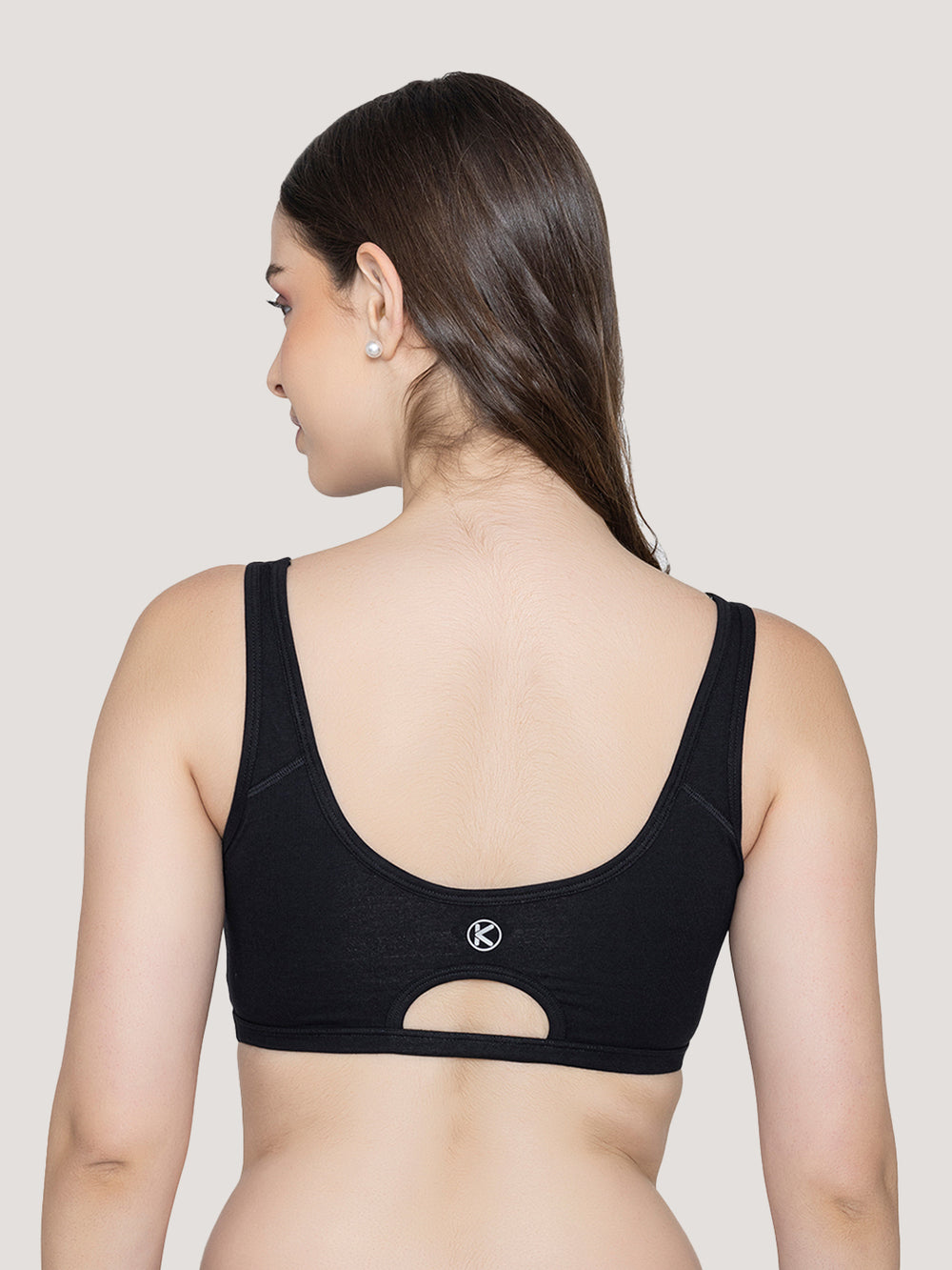 K LINGERIE Daisey Women's Flexible Fit Medium Impact Sports Bra for Light Workouts-NUDE BLACK