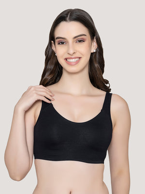 K LINGERIE Daisey Women's Flexible Fit Medium Impact Sports Bra for Light Workouts-NUDE BLACK