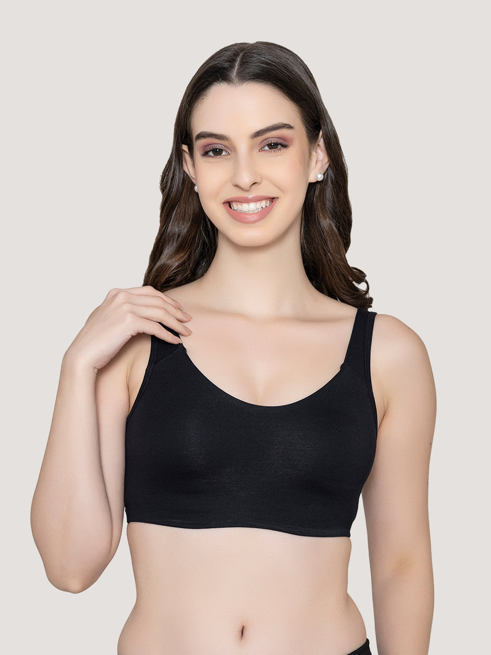 K LINGERIE Daisey Women's Flexible Fit Medium Impact Sports Bra for Light Workouts-BLACK BLACK