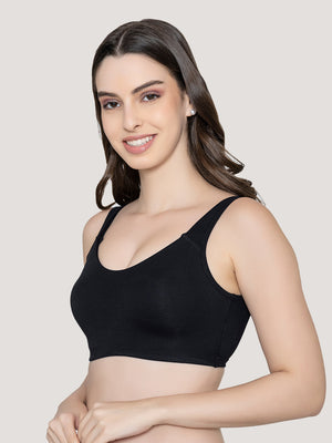 K LINGERIE Daisey Women's Flexible Fit Medium Impact Sports Bra for Light Workouts-NUDE BLACK