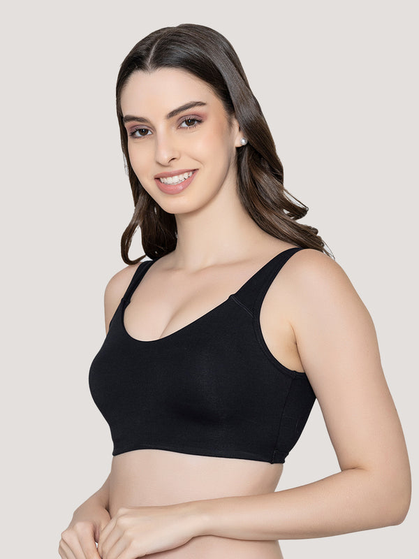 K LINGERIE Daisey Women's Flexible Fit Medium Impact Sports Bra for Light Workouts-NUDE BLACK