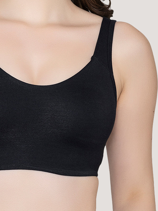 K LINGERIE Daisey Women's Flexible Fit Medium Impact Sports Bra for Light Workouts-NUDE BLACK