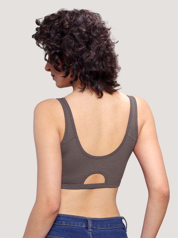 K LINGERIE Daisey Women's Flexible Fit Medium Impact Sports Bra for Light Workouts-GREY GREY