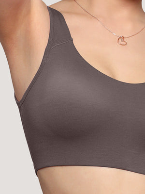 K LINGERIE Daisey Women's Flexible Fit Medium Impact Sports Bra for Light Workouts-GREY GREY