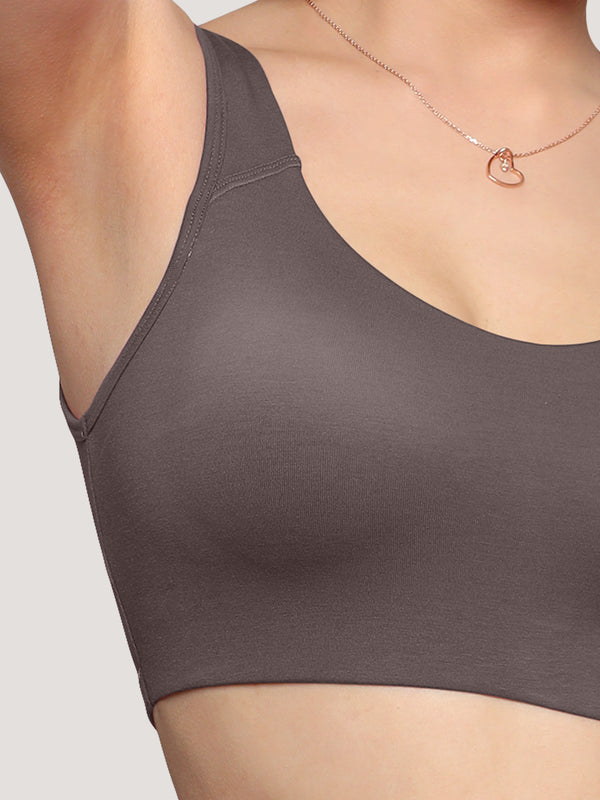 K LINGERIE Daisey Women's Flexible Fit Medium Impact Sports Bra for Light Workouts-NUDE GREY
