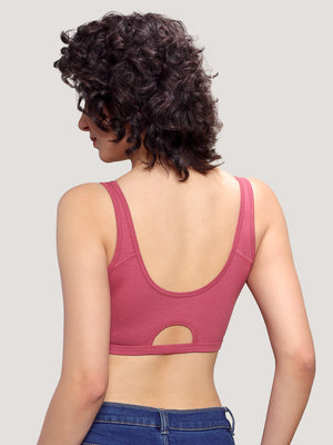 K LINGERIE Daisey Women's Flexible Fit Medium Impact Sports Bra for Light Workouts-NUDE L.WINE