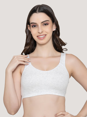 K LINGERIE Daisey Women's Flexible Fit Medium Impact Sports Bra for Light Workouts-GREY M.WHITE