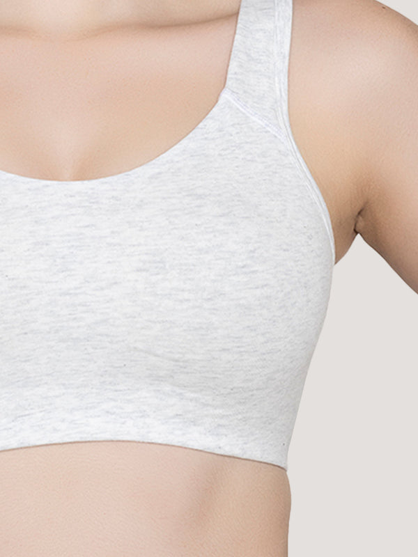 K LINGERIE Daisey Women's Flexible Fit Medium Impact Sports Bra for Light Workouts-GREY M.WHITE