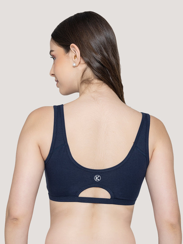 K LINGERIE Daisey Women's Flexible Fit Medium Impact Sports Bra for Light Workouts-L.WINE NAVY BLUE
