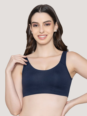 K LINGERIE Daisey Women's Flexible Fit Medium Impact Sports Bra for Light Workouts-L.WINE NAVY BLUE