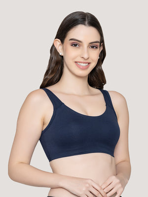K LINGERIE Daisey Women's Flexible Fit Medium Impact Sports Bra for Light Workouts-L.WINE NAVY BLUE