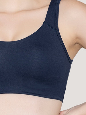 K LINGERIE Daisey Women's Flexible Fit Medium Impact Sports Bra for Light Workouts-L.WINE NAVY BLUE