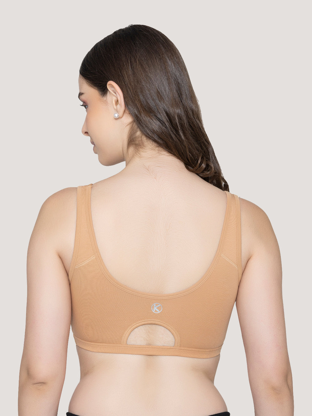 K LINGERIE Daisey Women's Flexible Fit Medium Impact Sports Bra for Light Workouts-NUDE GREY