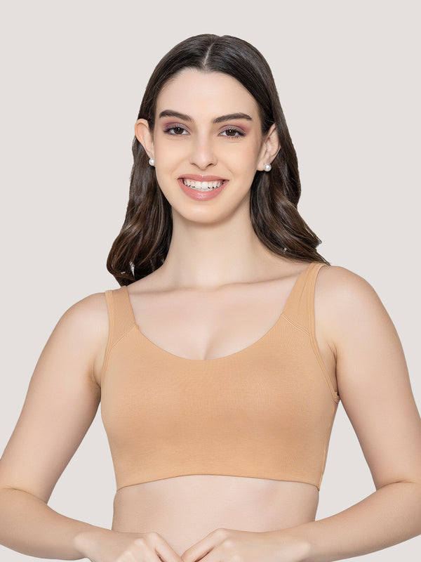 K LINGERIE Daisey Women's Flexible Fit Medium Impact Sports Bra for Light Workouts-NUDE GREY