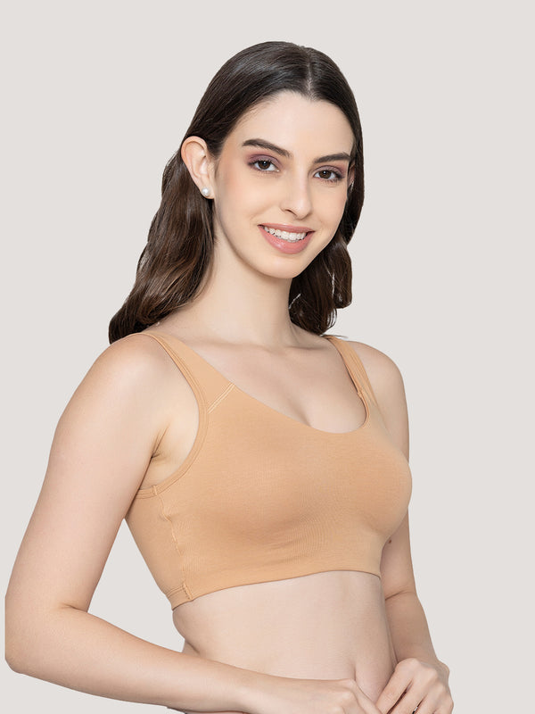 K LINGERIE Daisey Women's Flexible Fit Medium Impact Sports Bra for Light Workouts-NUDE GREY