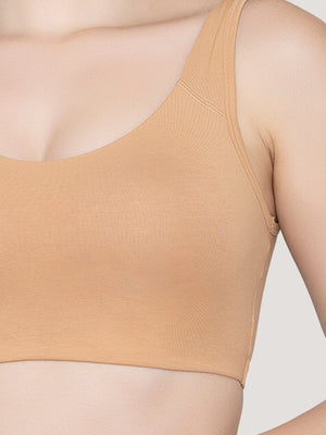 K LINGERIE Daisey Women's Flexible Fit Medium Impact Sports Bra for Light Workouts-NUDE GREY