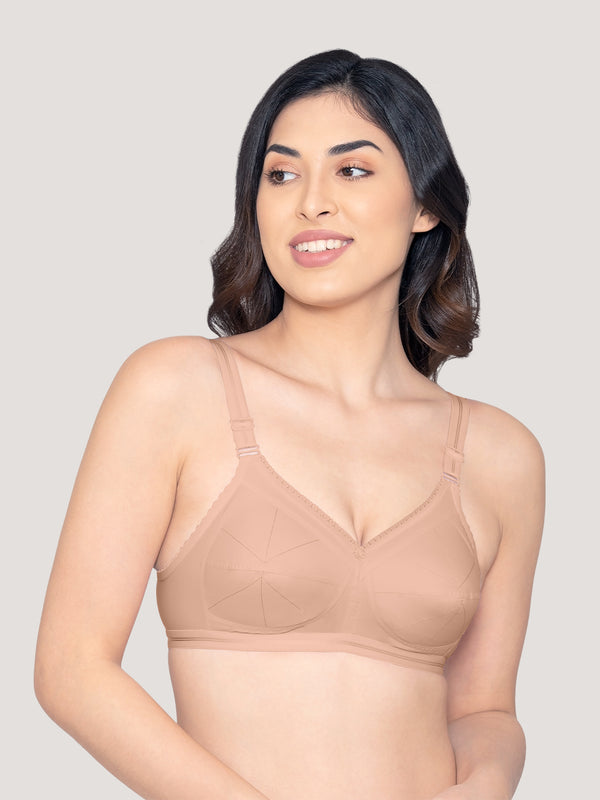 Damini Full Coverage Cotton Everyday Bra | Pack of 3-BLACK FAWN WHITE