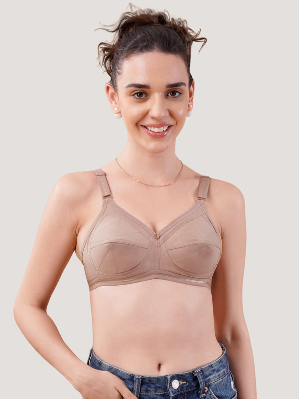 Damini Full Coverage Cotton Everyday Bra | Pack of 3-FAWN ONION BLACK