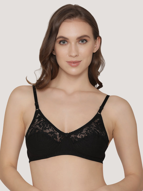 Deepali Non Padded Everyday Lace Bra | Pack of 3-ONION SKIN BLACK