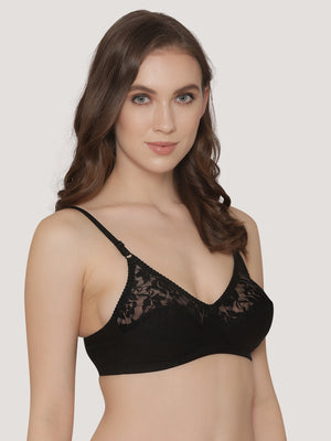 Deepali Non Padded Everyday Lace Bra | Pack of 3-BLACK BLACK BLACK