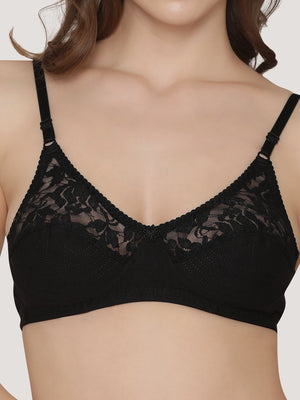 Deepali Non Padded Everyday Lace Bra | Pack of 3-BLACK BLACK BLACK