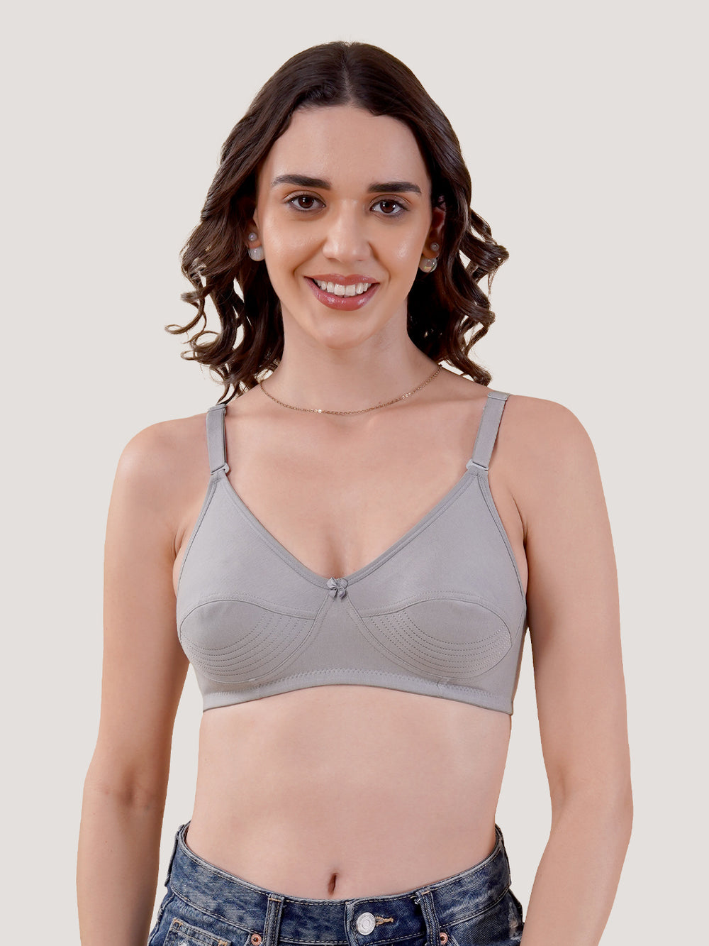 Pranika Non Padded Seamed Everyday Bra | Pack of 3 CREPE GREY ROSEBUD