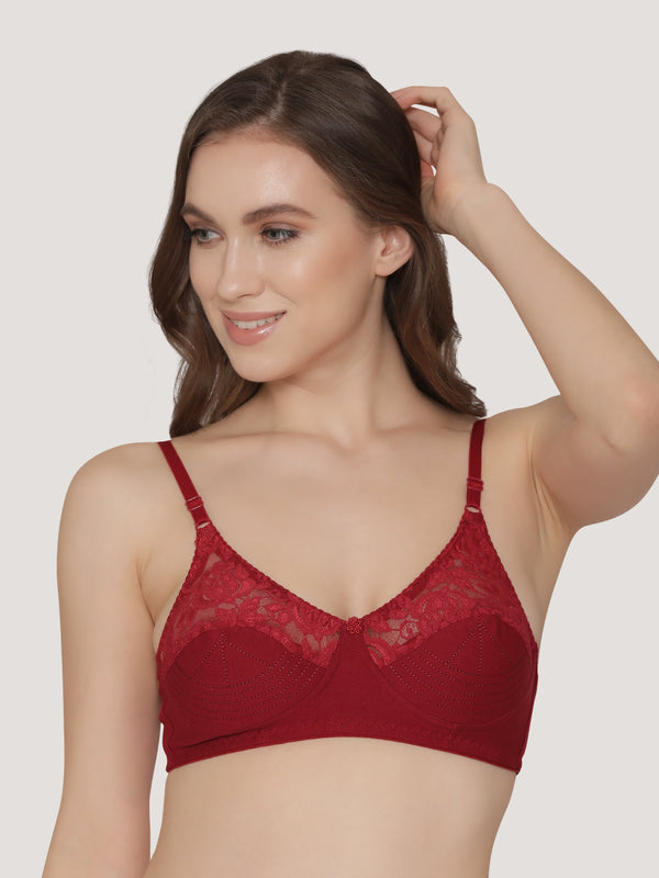 Deepali Non Padded Everyday Lace Bra | Pack of 3-BLACK MAROON SKIN