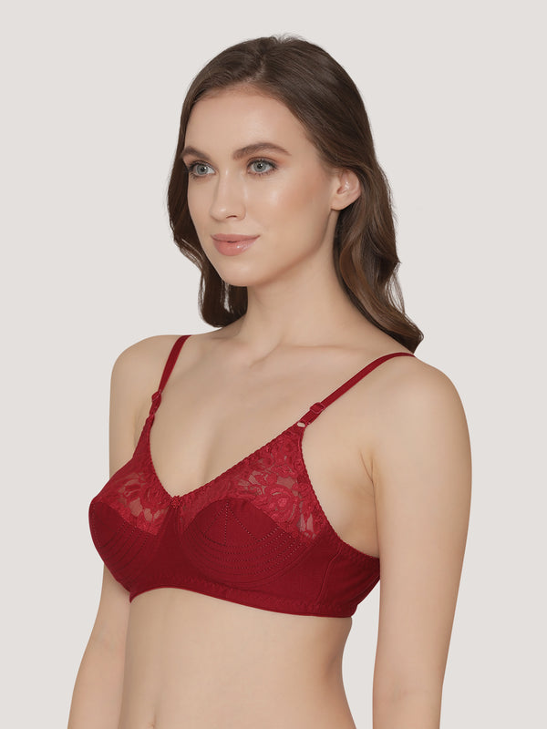 Deepali Non Padded Everyday Lace Bra | Pack of 3-BLACK MAROON SKIN