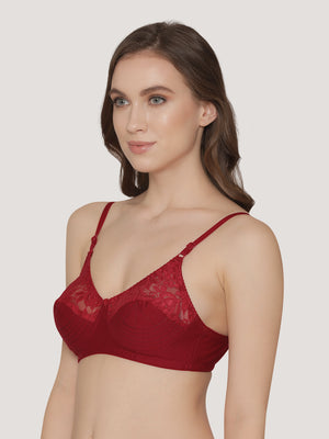 Deepali Non Padded Everyday Lace Bra | Pack of 3-MAROON ROSE SKY BLUE