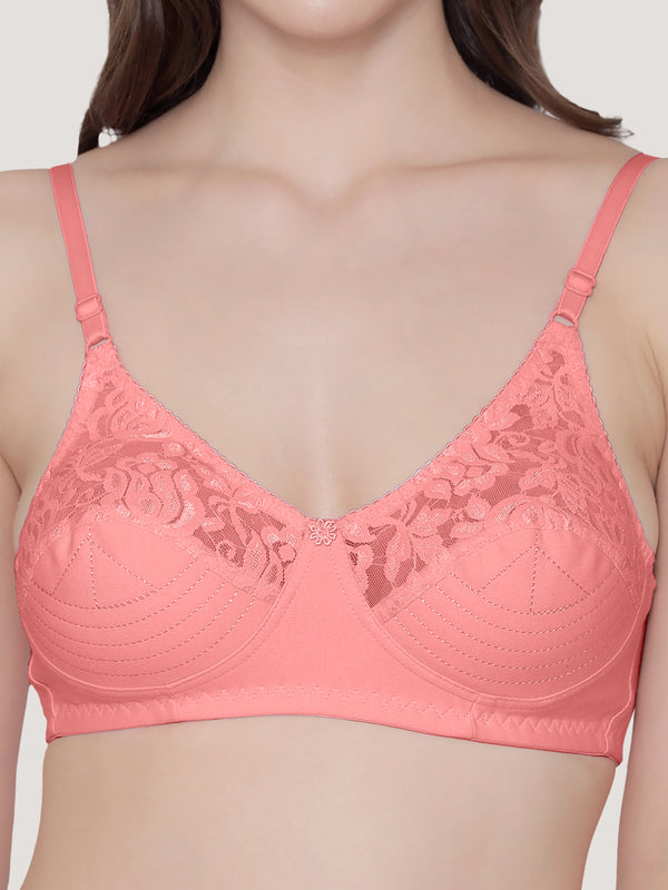 Deepali Non Padded Everyday Lace Bra | Pack of 3-ROSE BLACK SKY BLUE