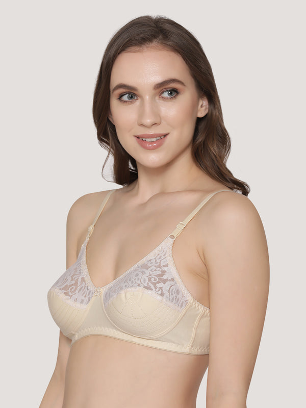 Deepali Non Padded Everyday Lace Bra | Pack of 3-BLACK SKIN WHITE