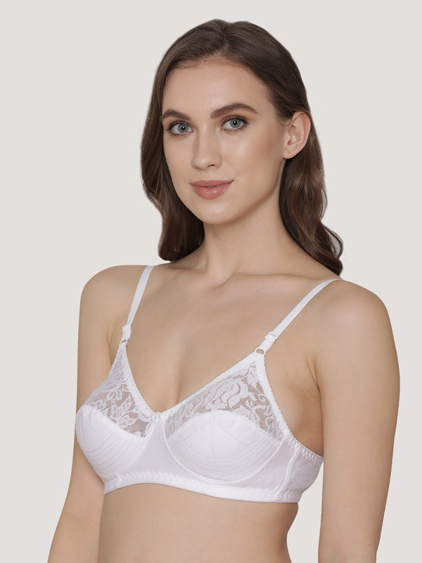 Deepali Non Padded Everyday Lace Bra | Pack of 2-WHITE WHITE