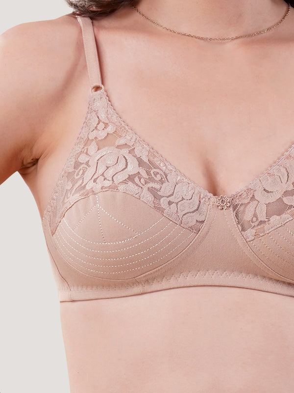 Deepali Non Padded Everyday Lace Bra | Pack of 3-FAWN SKYBLUE WHITE