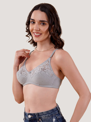 Deepali Non Padded Everyday Lace Bra | Pack of 3-ROSEBUD FAWN GREY